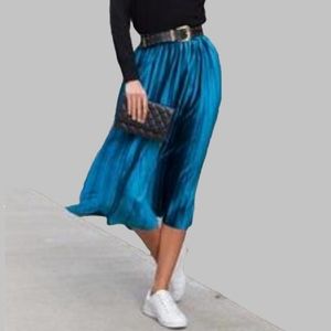 NWT-LARRY LEVINE SZ S PEACOCK CRINKLE LONG SKIRT